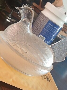 Clear Glass Hen on Nest Covered Dish 1960s